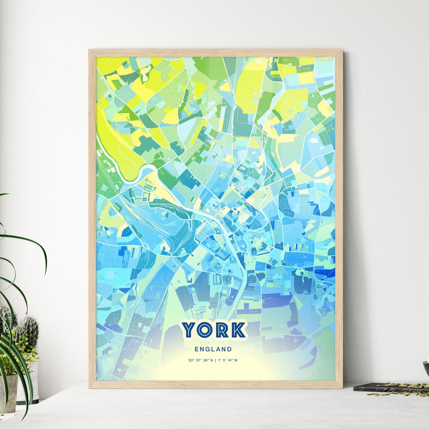 Colorful York England Fine Art Map Cool Blue