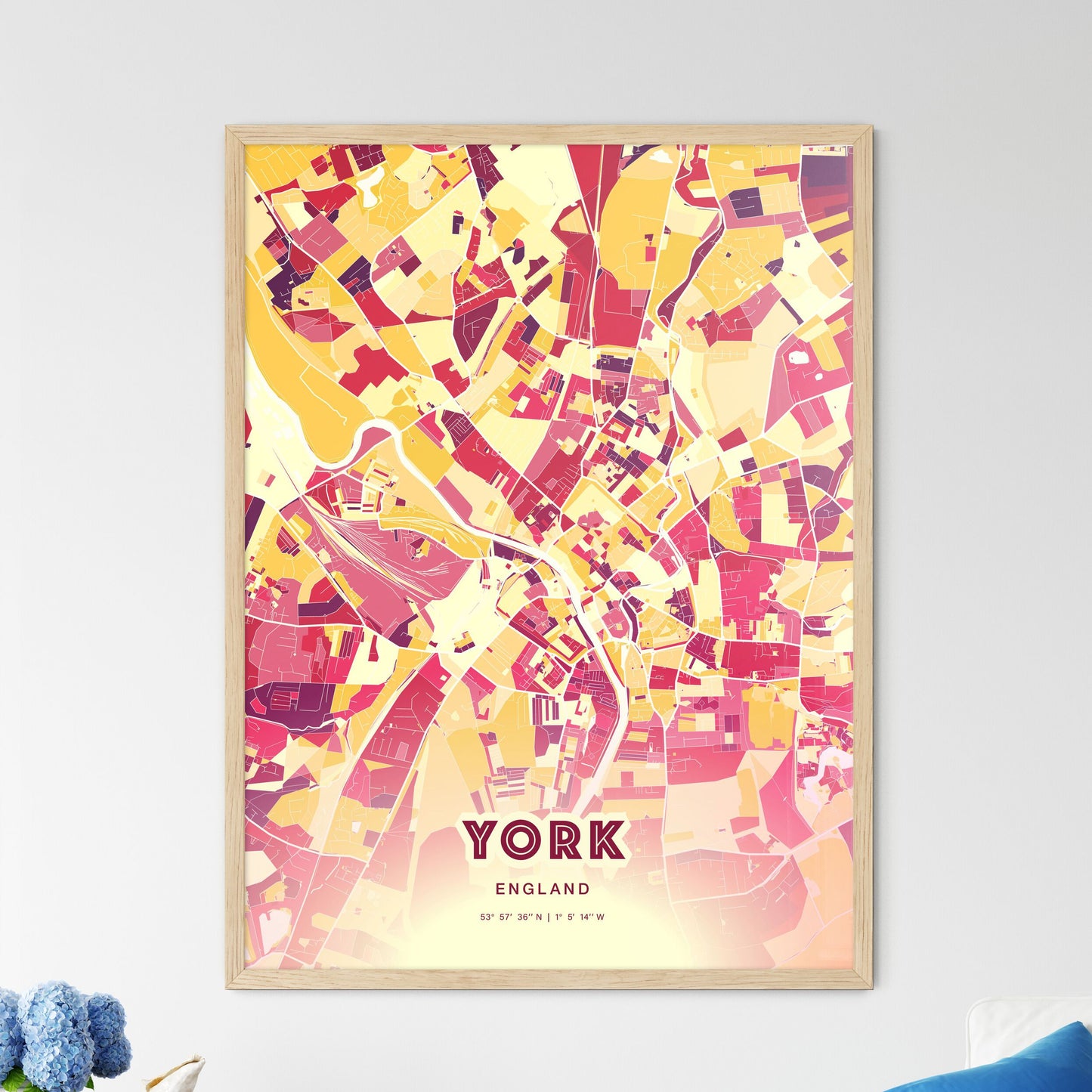 Colorful York England Fine Art Map Hot Red