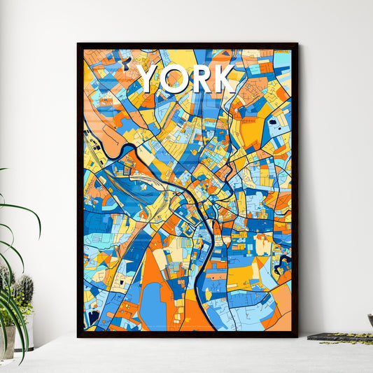 YORK ENGLAND Vibrant Colorful Art Map Poster Blue Orange