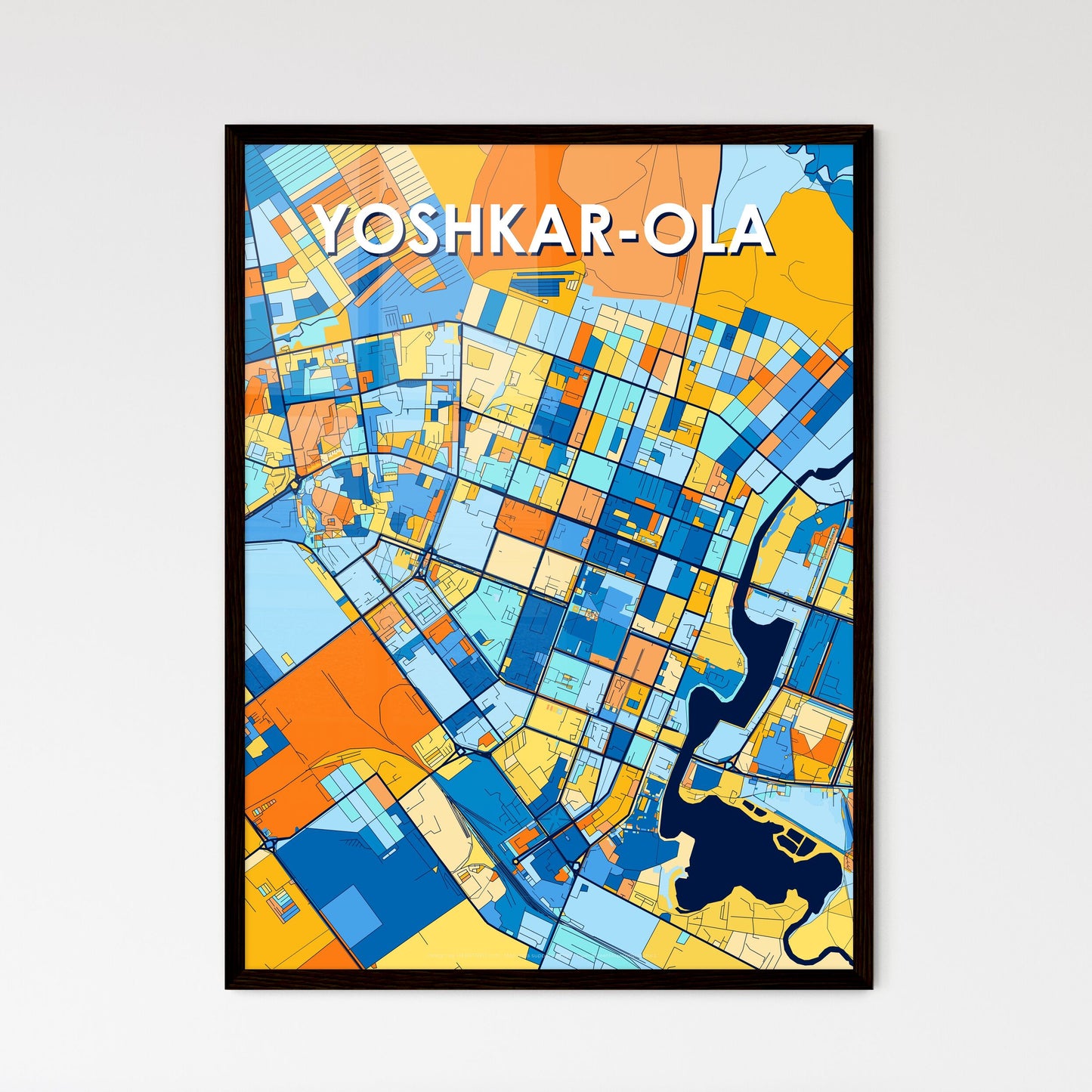 YOSHKAR-OLA RUSSIA Vibrant Colorful Art Map Poster Blue Orange