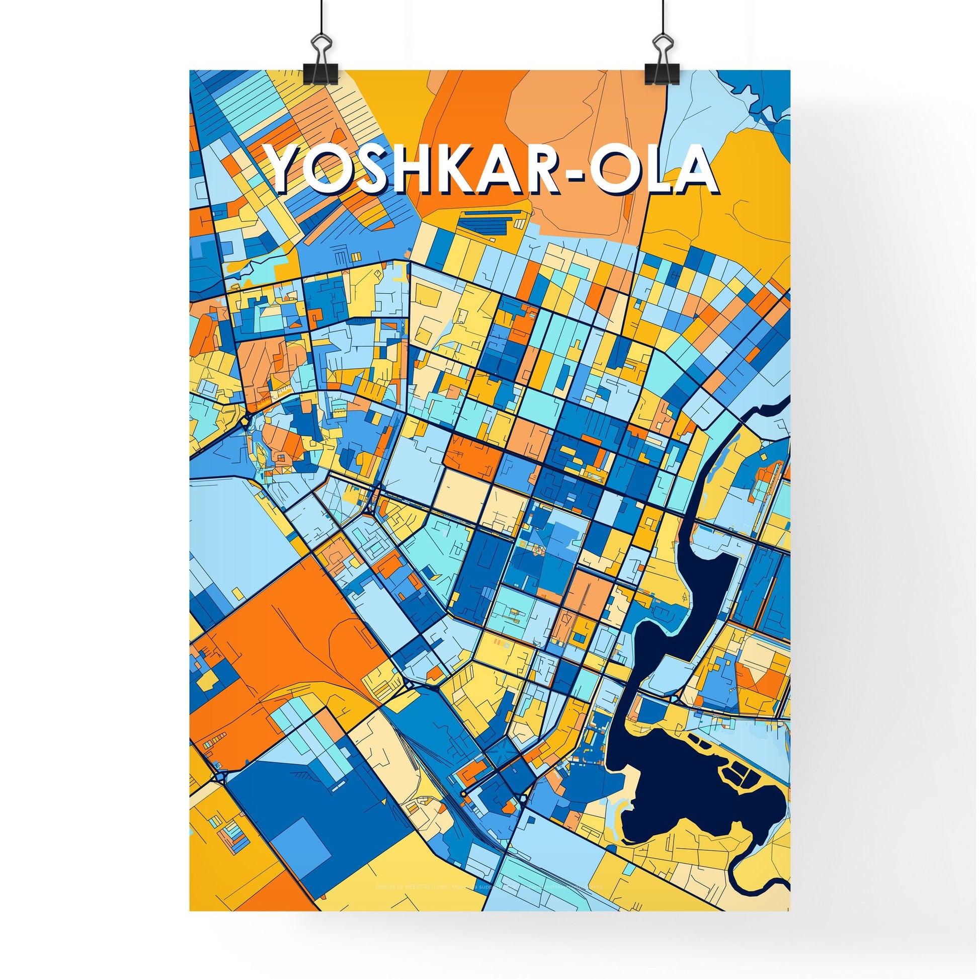 YOSHKAR-OLA RUSSIA Vibrant Colorful Art Map Poster Blue Orange