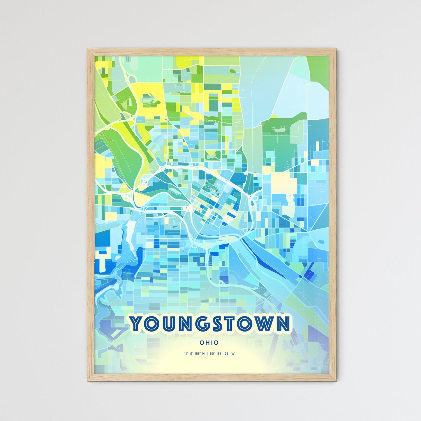 Colorful Youngstown Ohio Fine Art Map Cool Blue