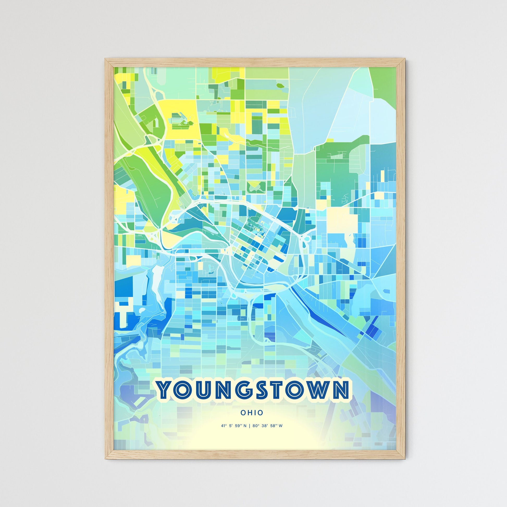 Colorful Youngstown Ohio Fine Art Map Cool Blue