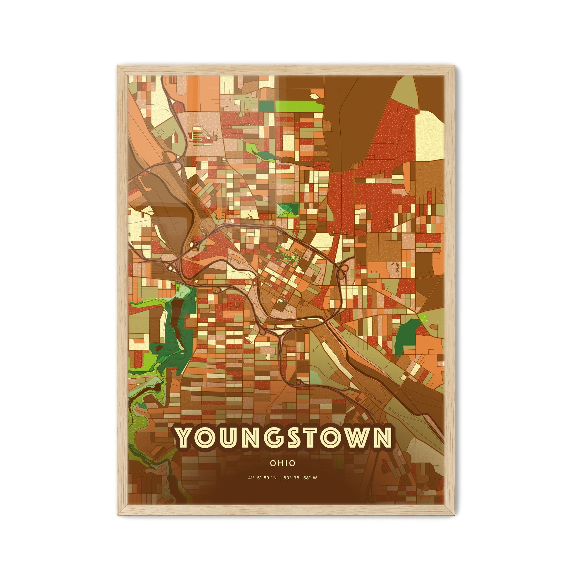 Colorful Youngstown Ohio Fine Art Map Farmhouse