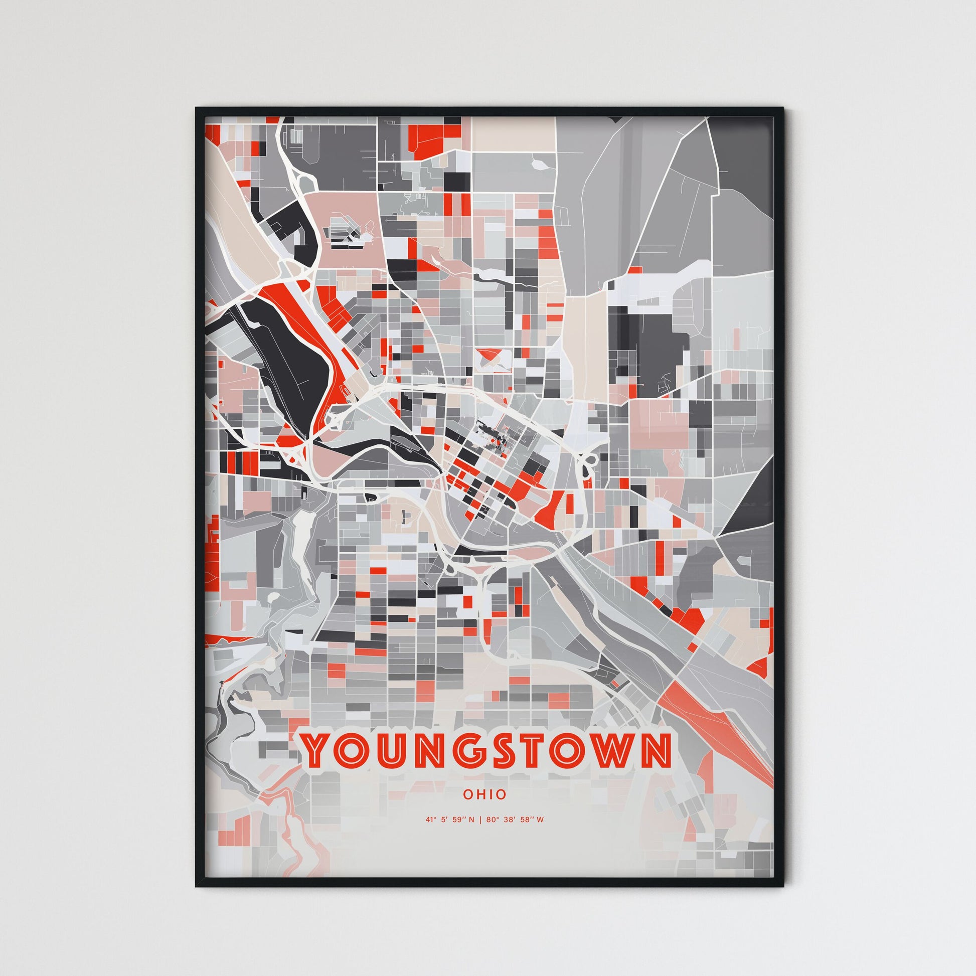 Colorful Youngstown Ohio Fine Art Map Modern Expressive