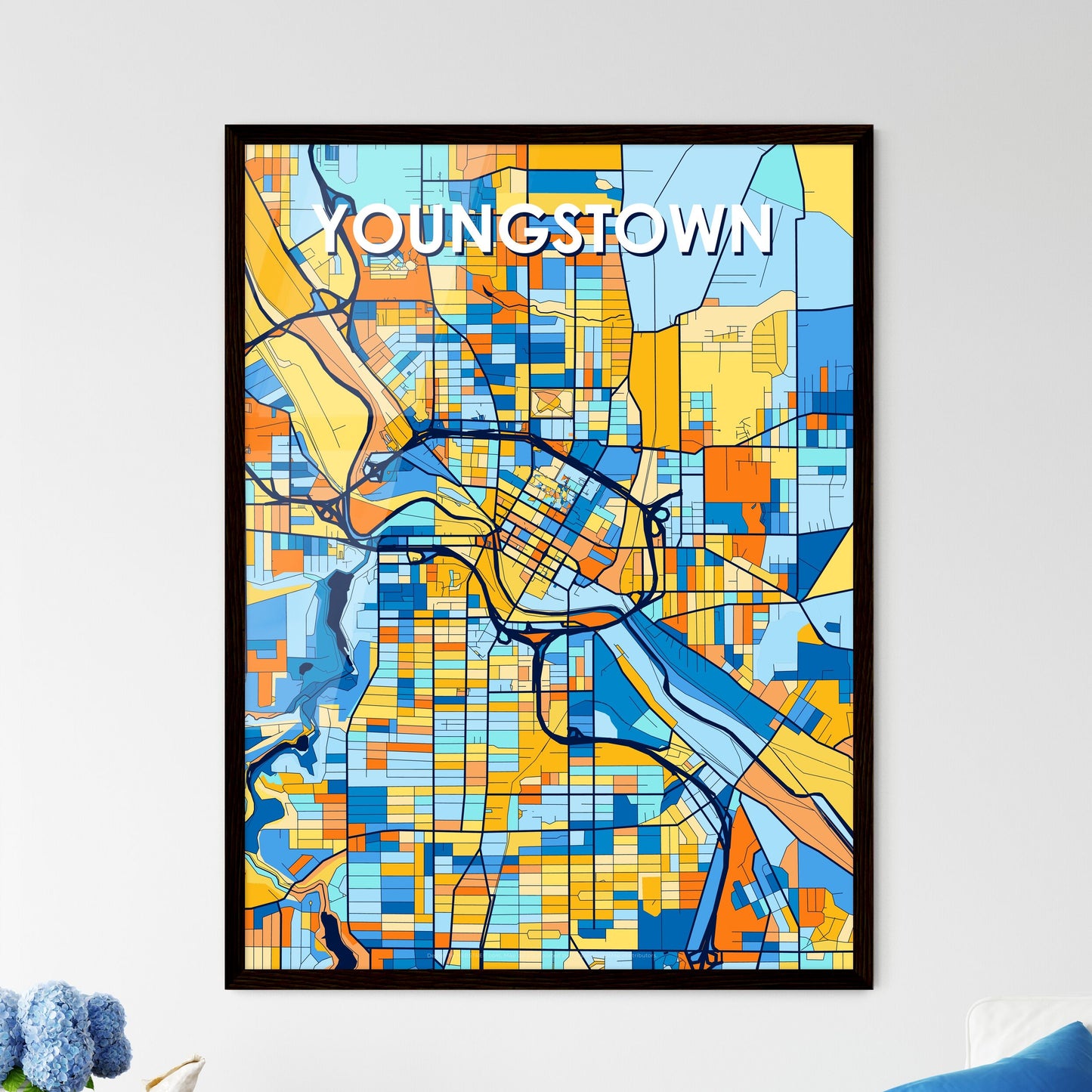 YOUNGSTOWN OHIO Vibrant Colorful Art Map Poster Blue Orange