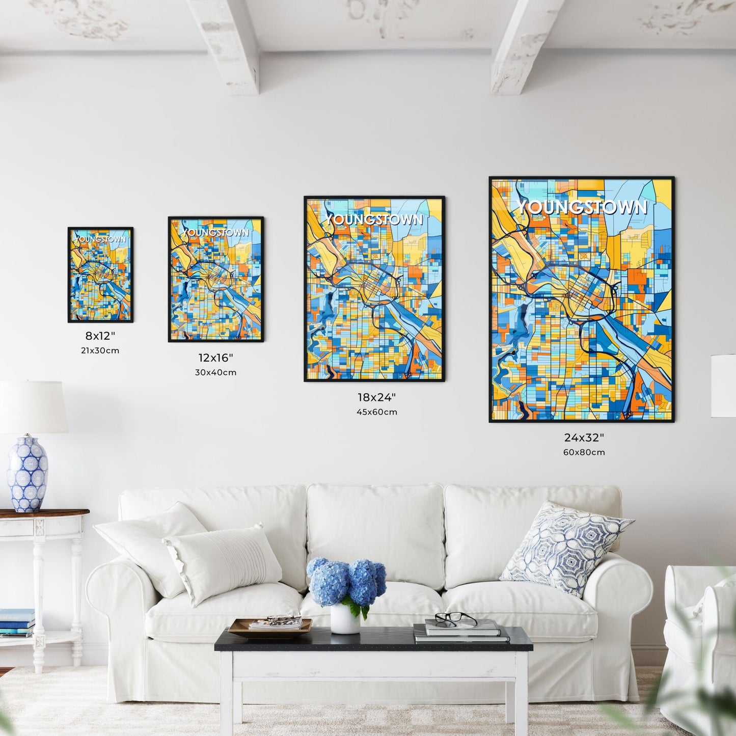 YOUNGSTOWN OHIO Vibrant Colorful Art Map Poster Blue Orange