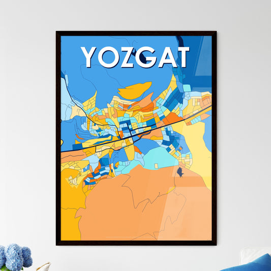 YOZGAT TURKEY Vibrant Colorful Art Map Poster Blue Orange