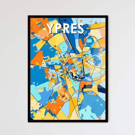 YPRES BELGIUM Vibrant Colorful Art Map Poster Blue Orange