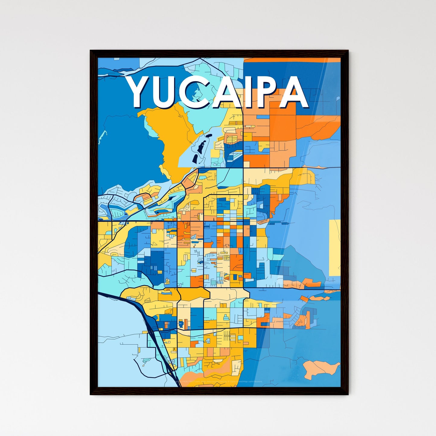 YUCAIPA CALIFORNIA Vibrant Colorful Art Map Poster Blue Orange