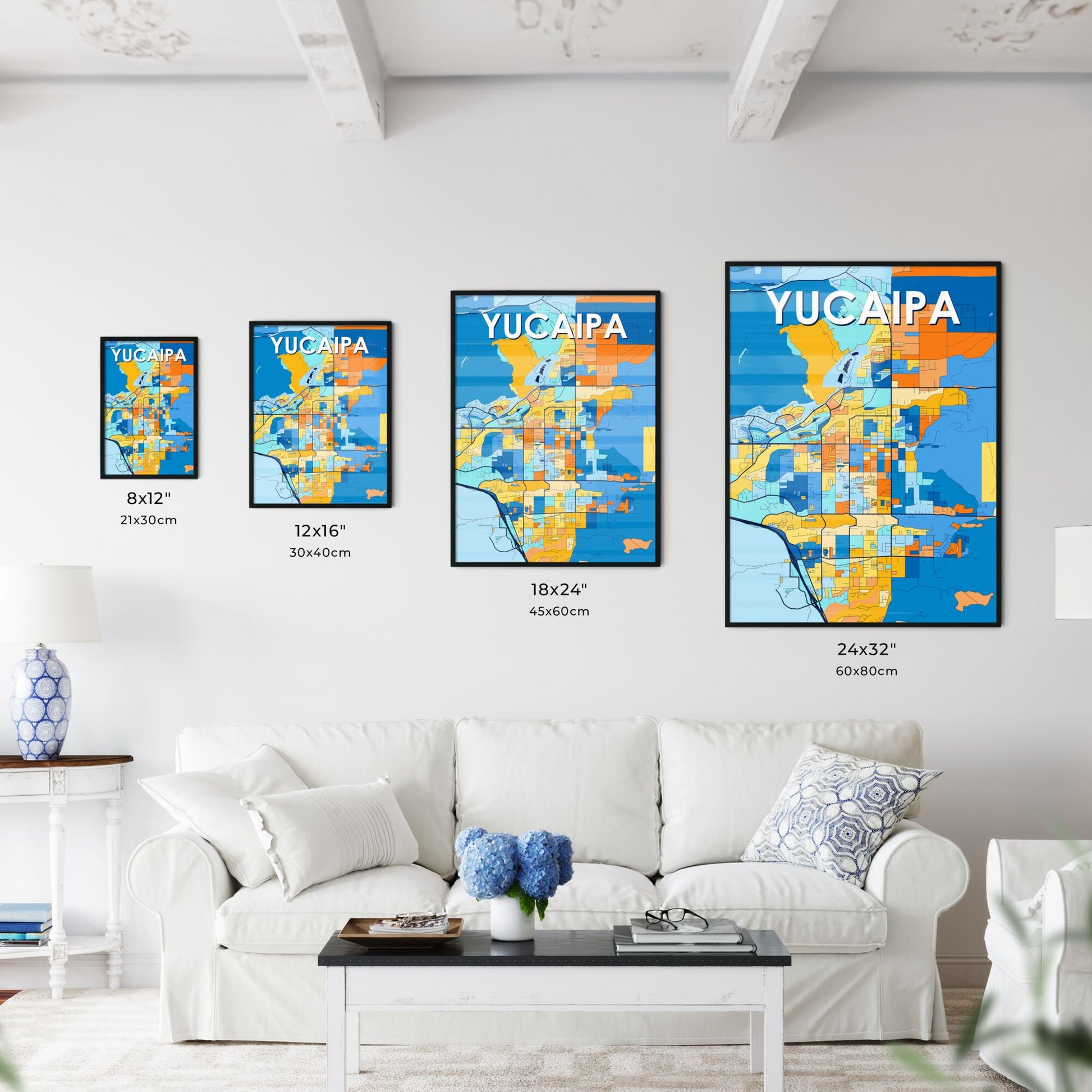 YUCAIPA CALIFORNIA Vibrant Colorful Art Map Poster Blue Orange