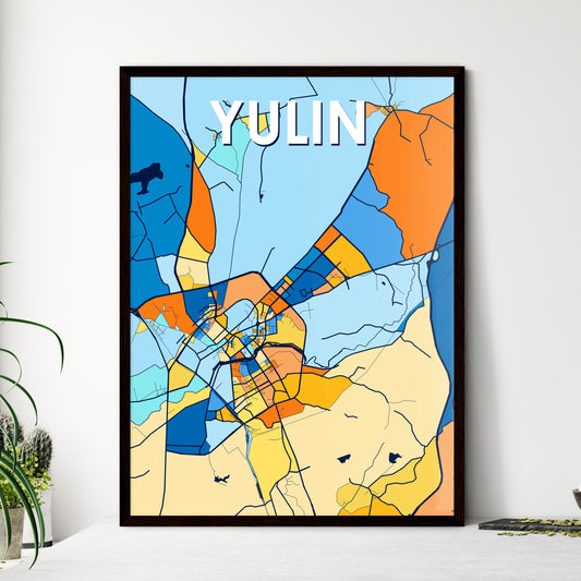 YULIN CHINA Vibrant Colorful Art Map Poster Blue Orange