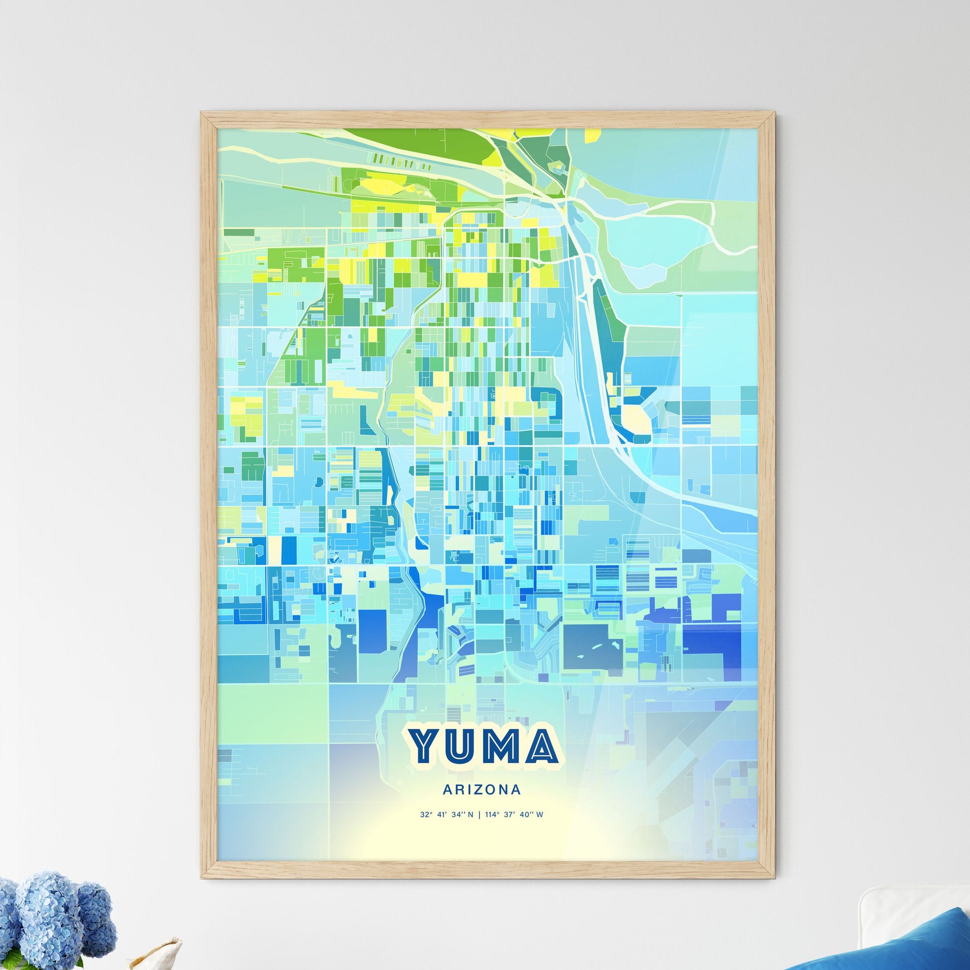 Colorful Yuma Arizona Fine Art Map Cool Blue