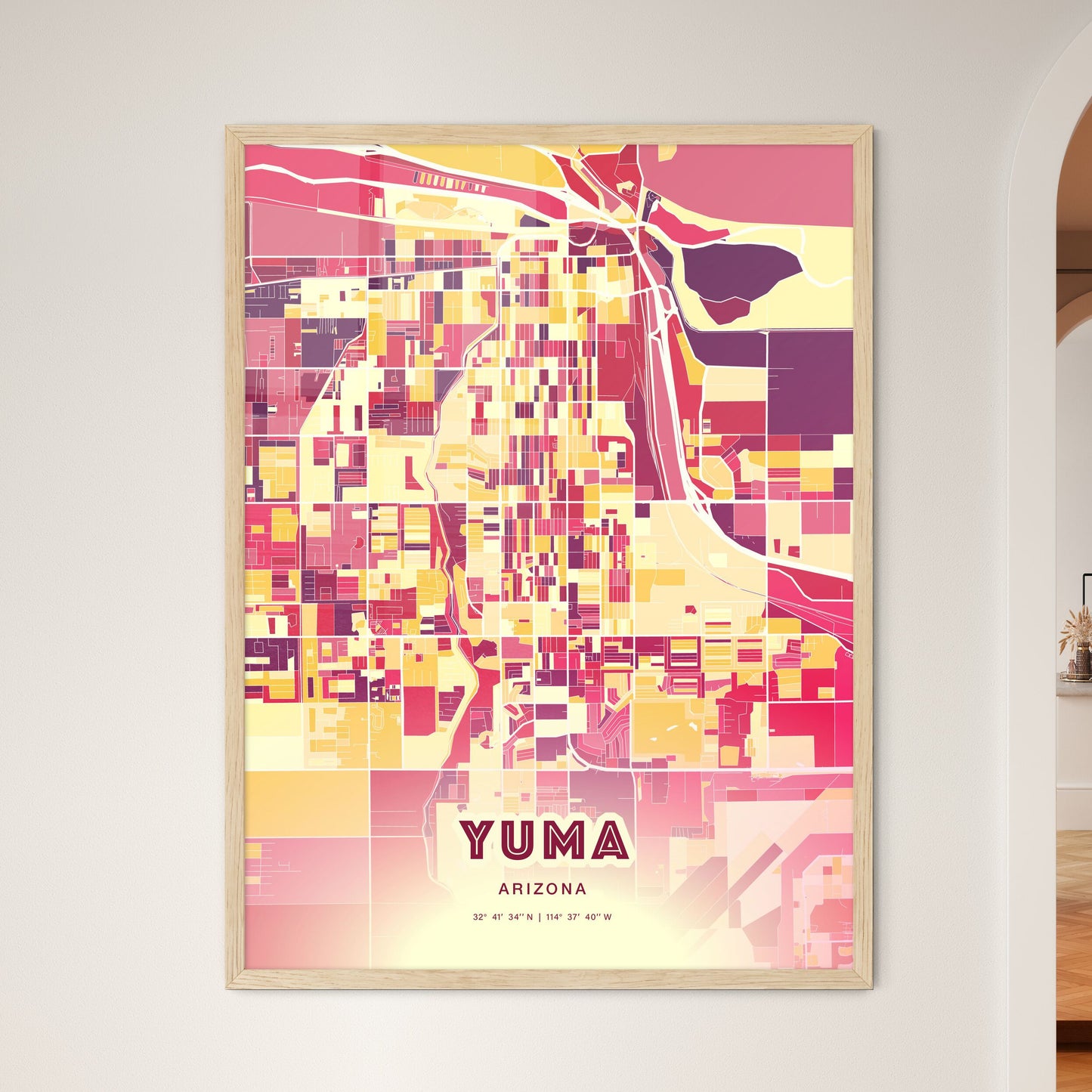 Colorful Yuma Arizona Fine Art Map Hot Red