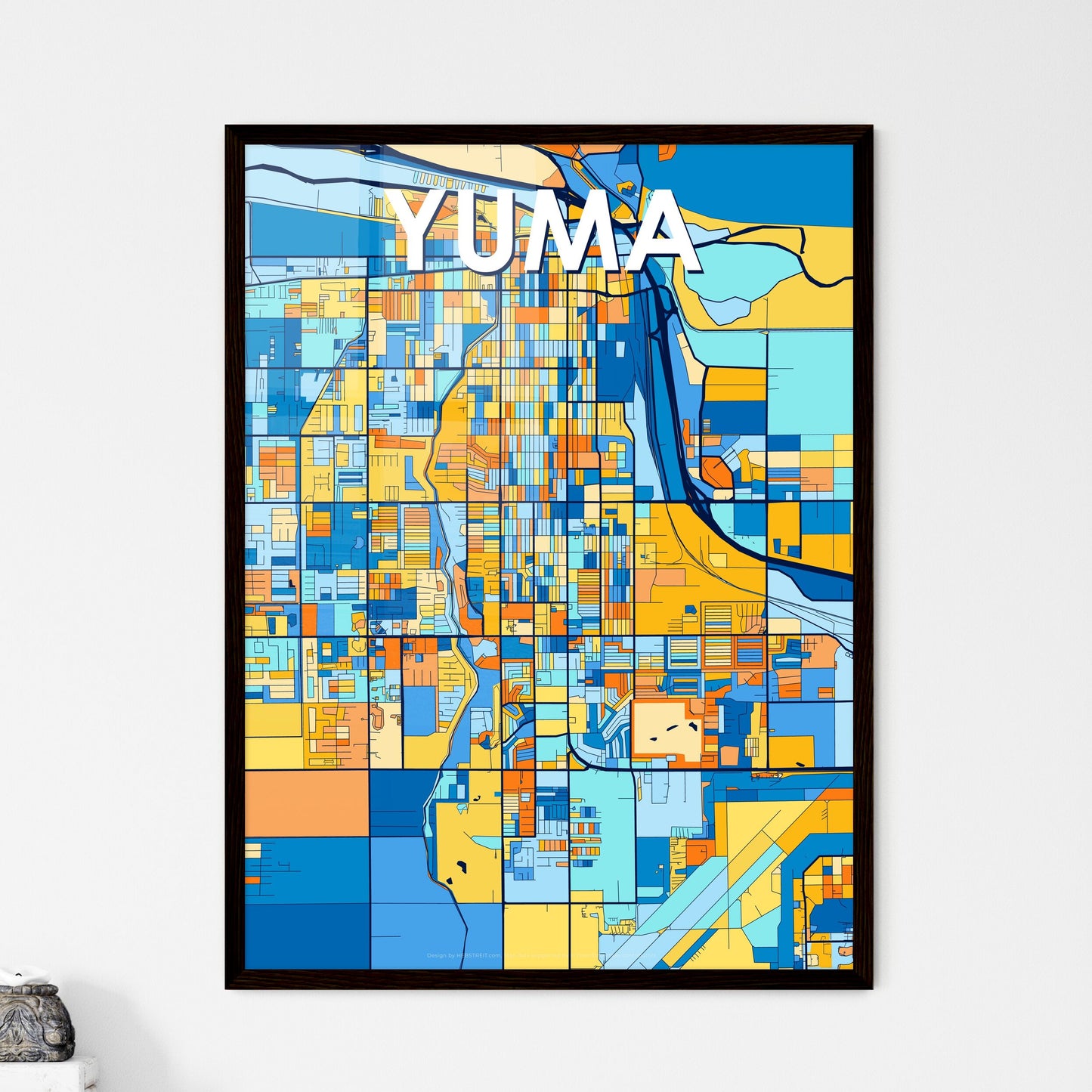 YUMA ARIZONA Vibrant Colorful Art Map Poster Blue Orange