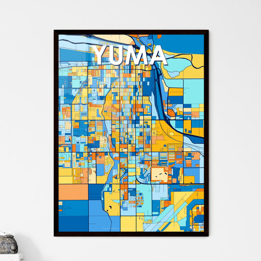 YUMA ARIZONA Vibrant Colorful Art Map Poster Blue Orange