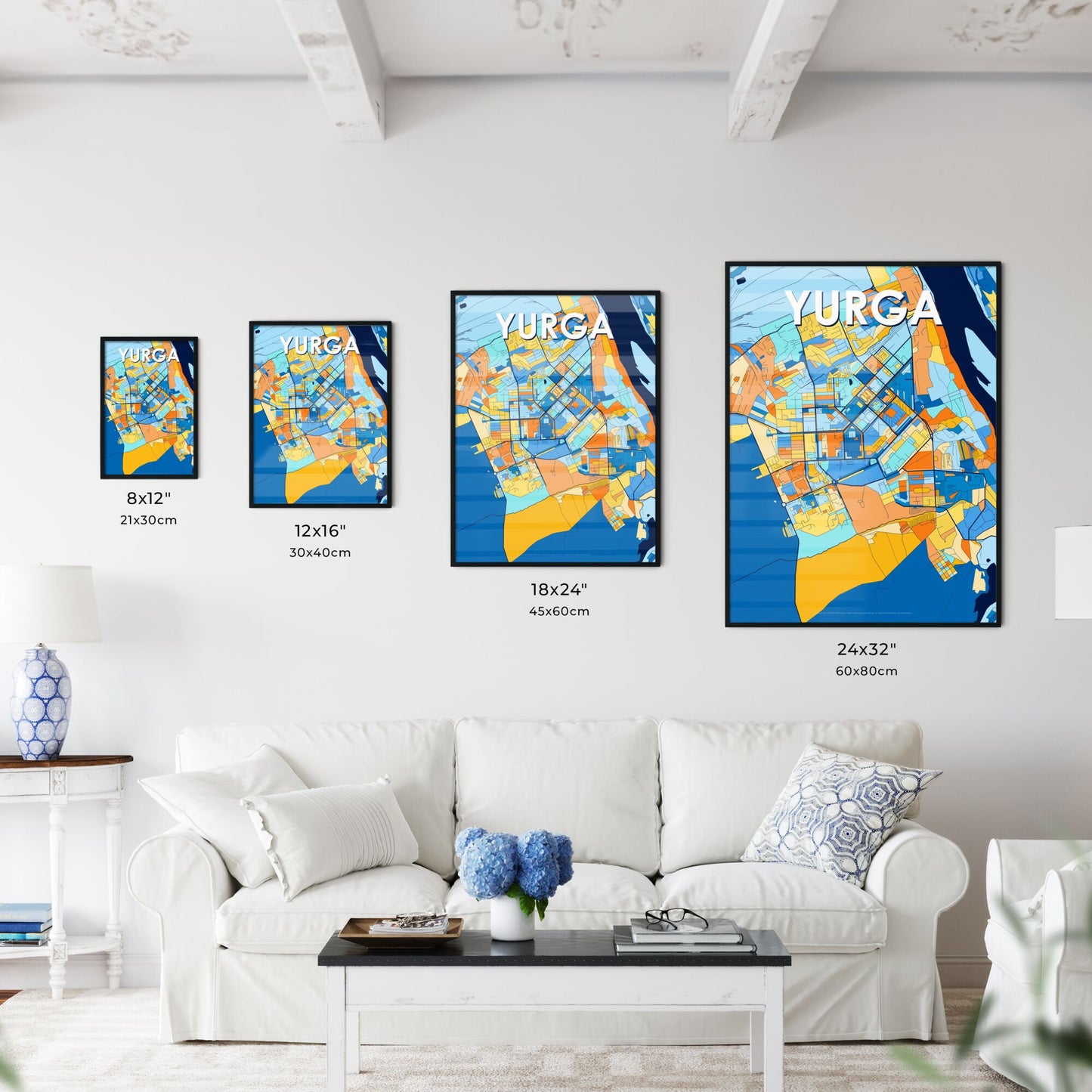 YURGA RUSSIA Vibrant Colorful Art Map Poster Blue Orange