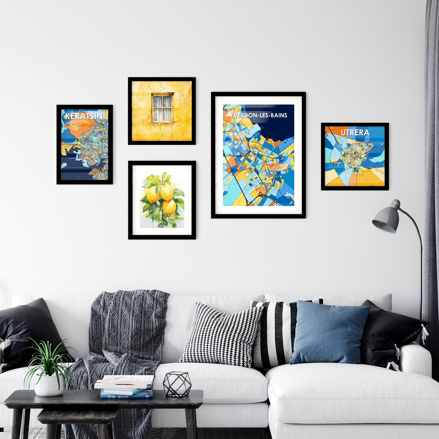 YVERDON-LES-BAINS SWITZERLAND Vibrant Colorful Art Map Poster Blue Orange