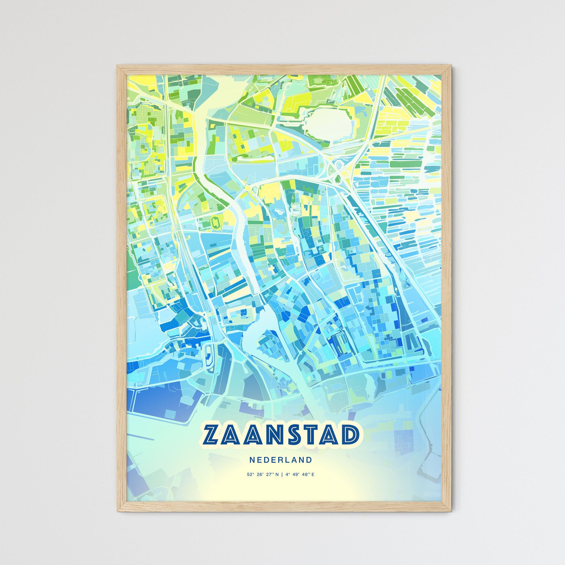 Colorful Zaanstad Netherlands Fine Art Map Cool Blue