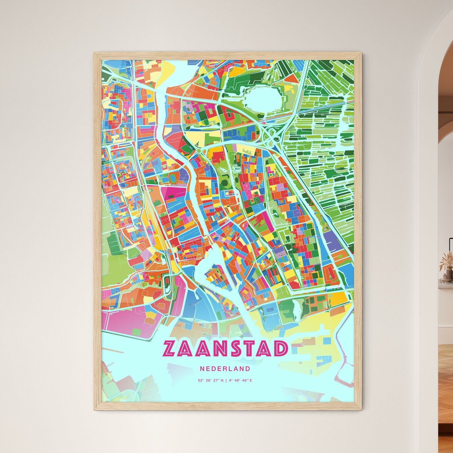 Colorful Zaanstad Netherlands Fine Art Map Crazy Colors