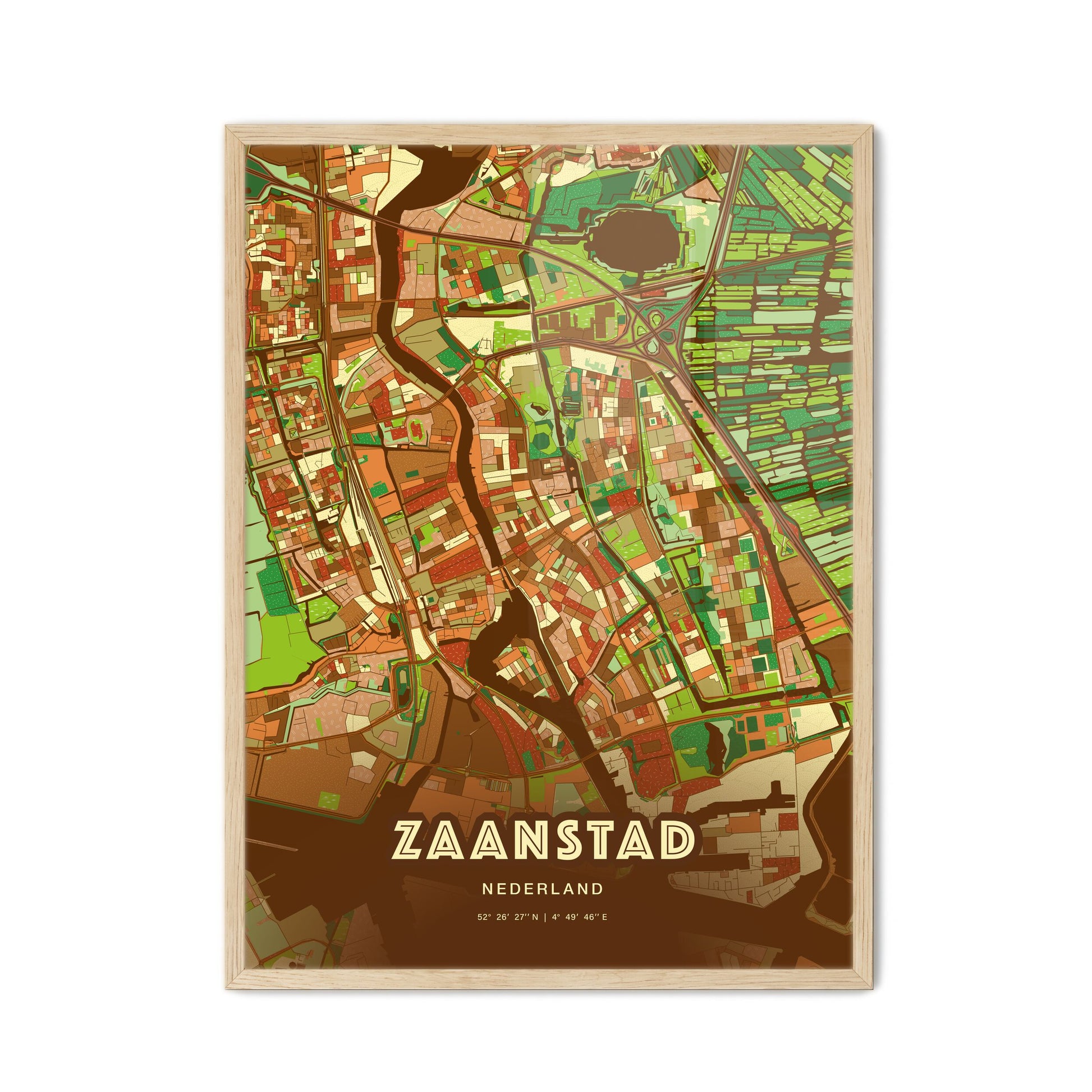 Colorful Zaanstad Netherlands Fine Art Map Farmhouse