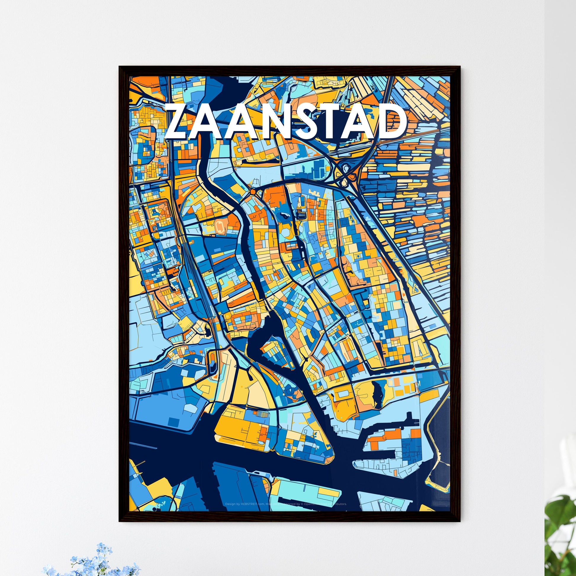 ZAANSTAD NETHERLANDS Vibrant Colorful Art Map Poster Blue Orange