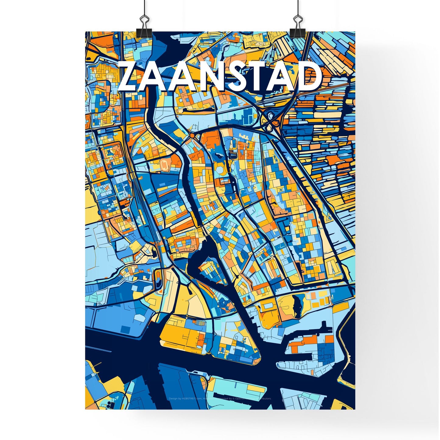 ZAANSTAD NETHERLANDS Vibrant Colorful Art Map Poster Blue Orange