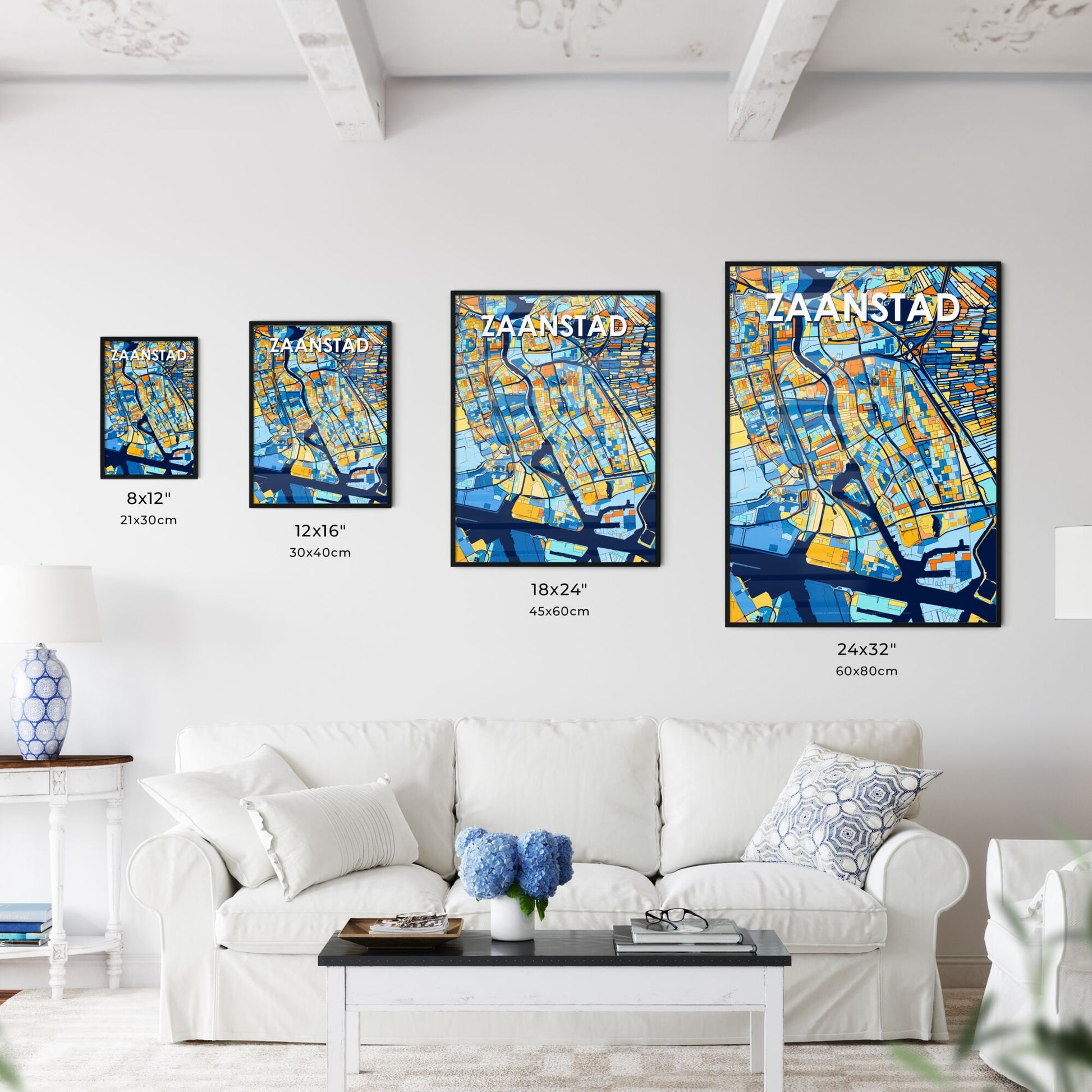 ZAANSTAD NETHERLANDS Vibrant Colorful Art Map Poster Blue Orange