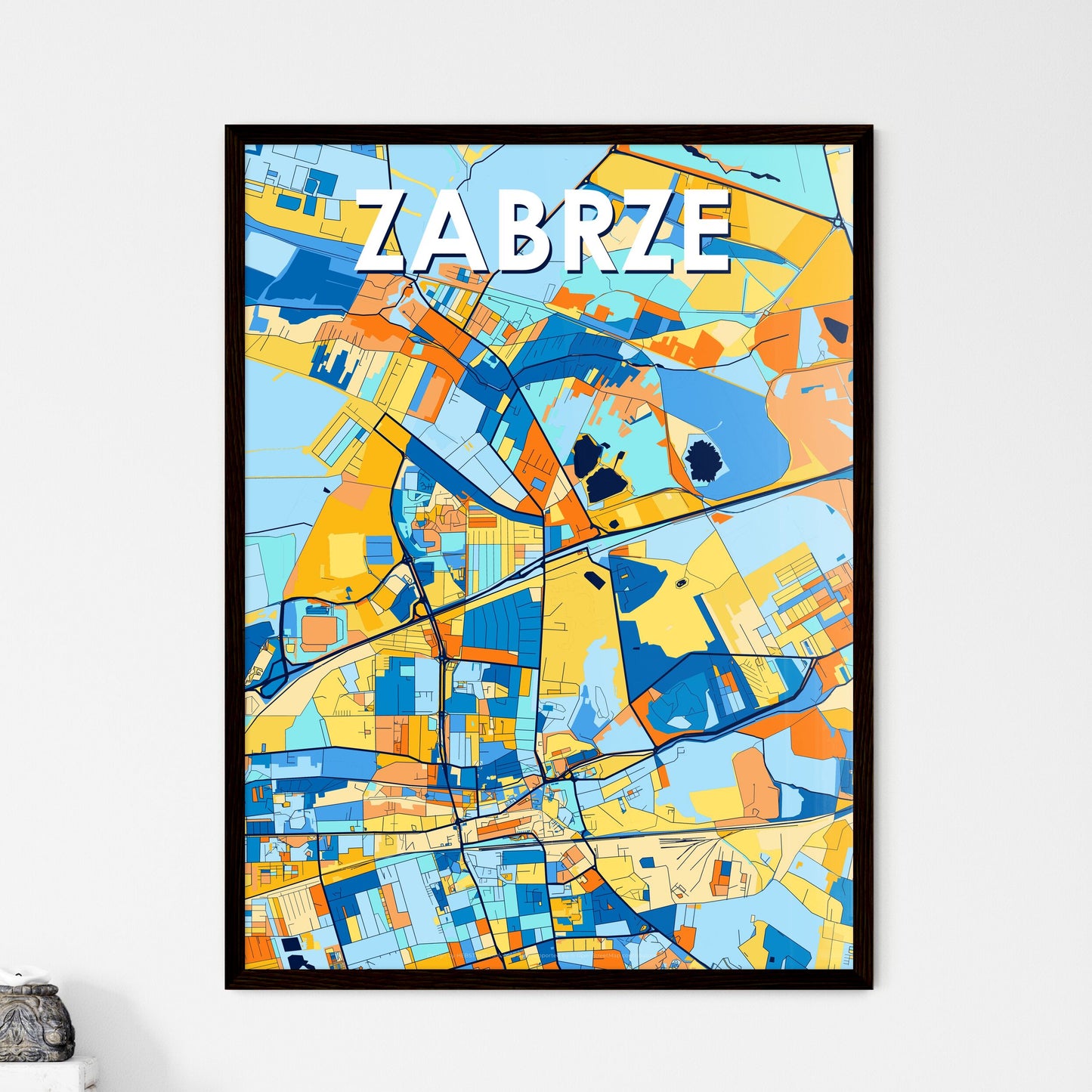 ZABRZE POLAND Vibrant Colorful Art Map Poster Blue Orange