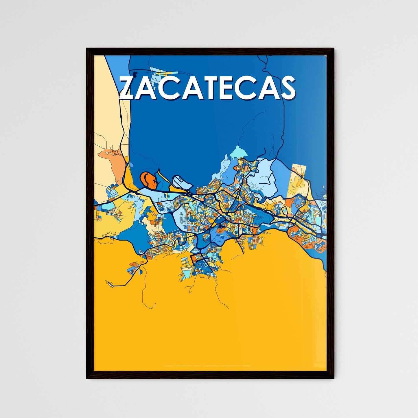 ZACATECAS MEXICO Vibrant Colorful Art Map Poster Blue Orange