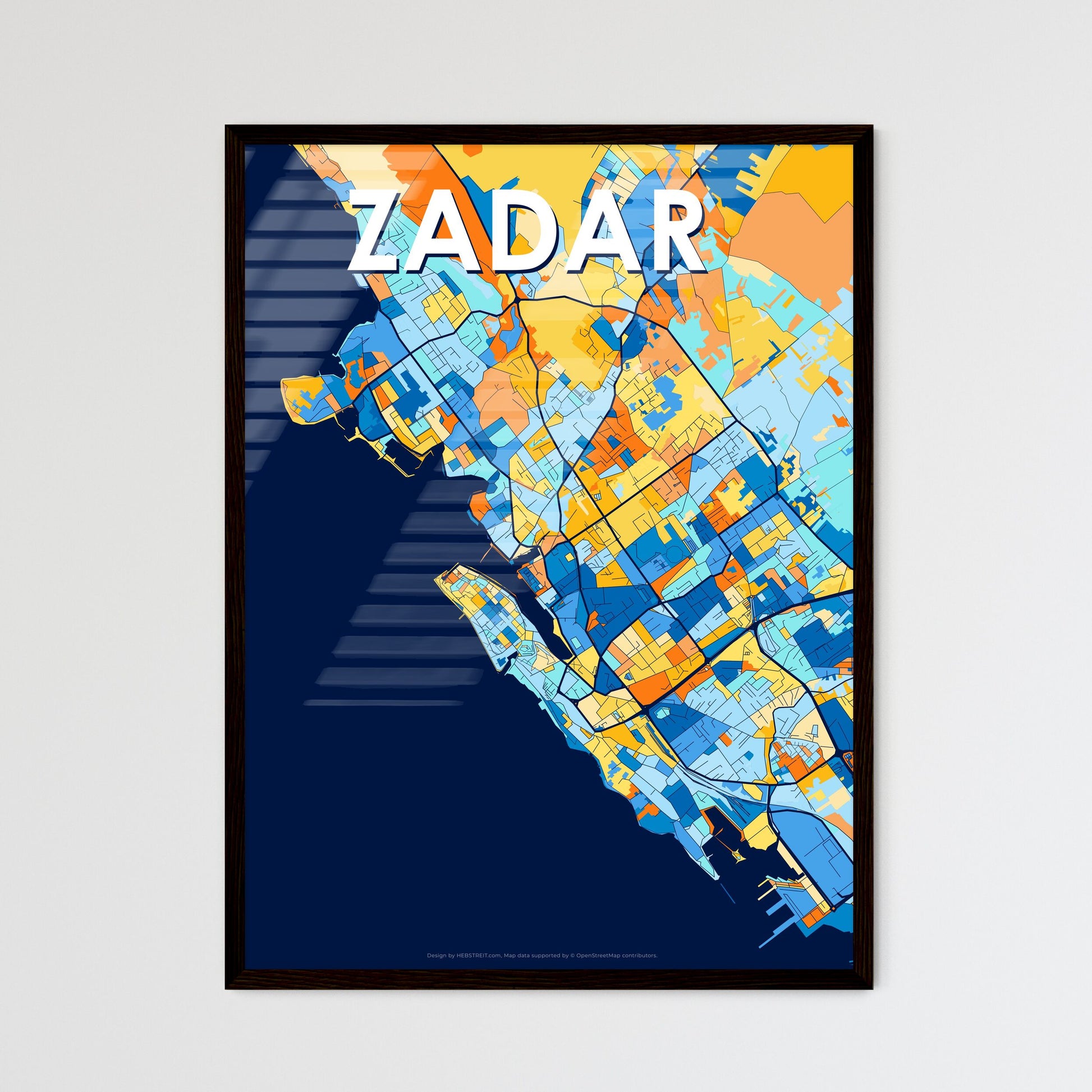 ZADAR CROATIA Vibrant Colorful Art Map Poster Blue Orange