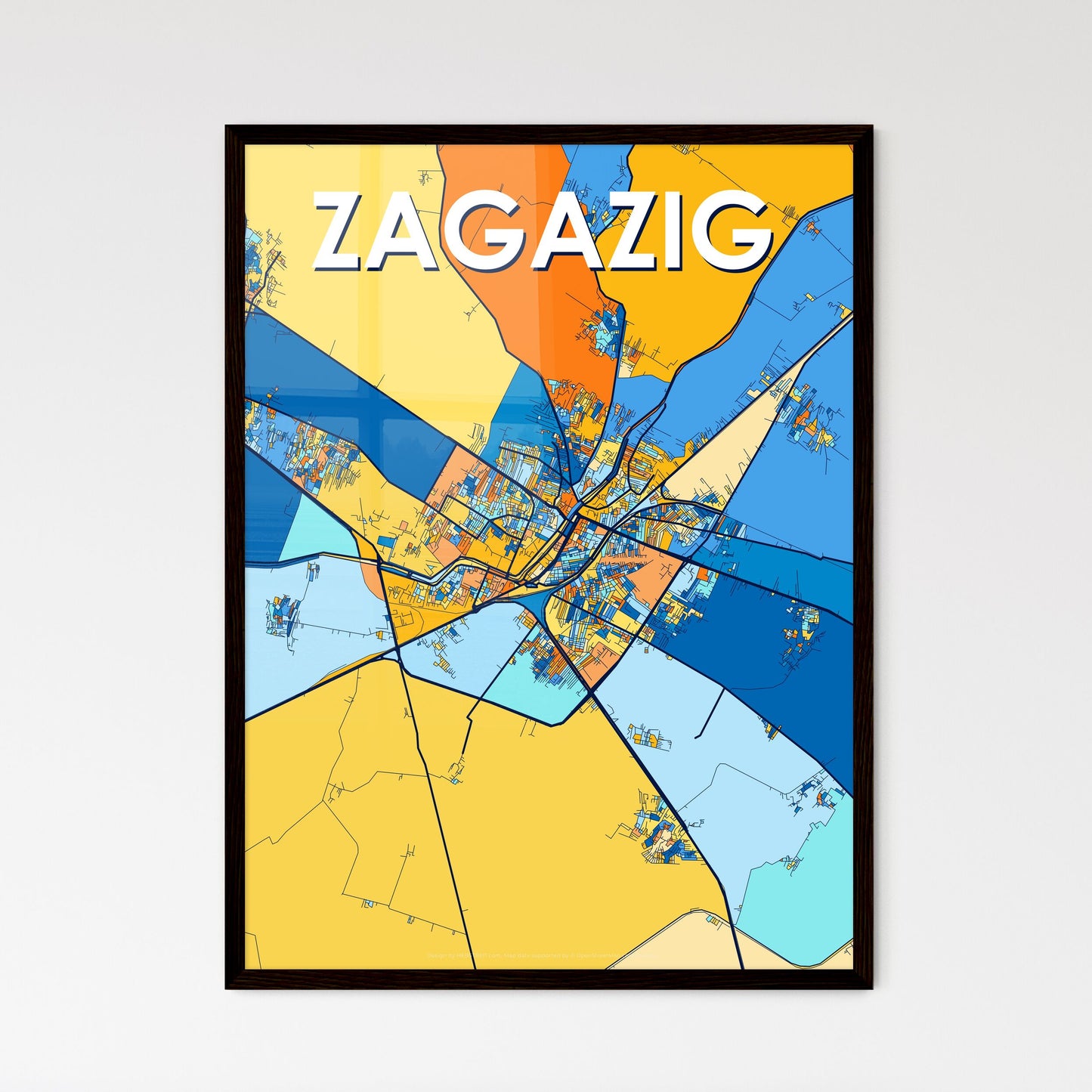 ZAGAZIG EGYPT Vibrant Colorful Art Map Poster Blue Orange