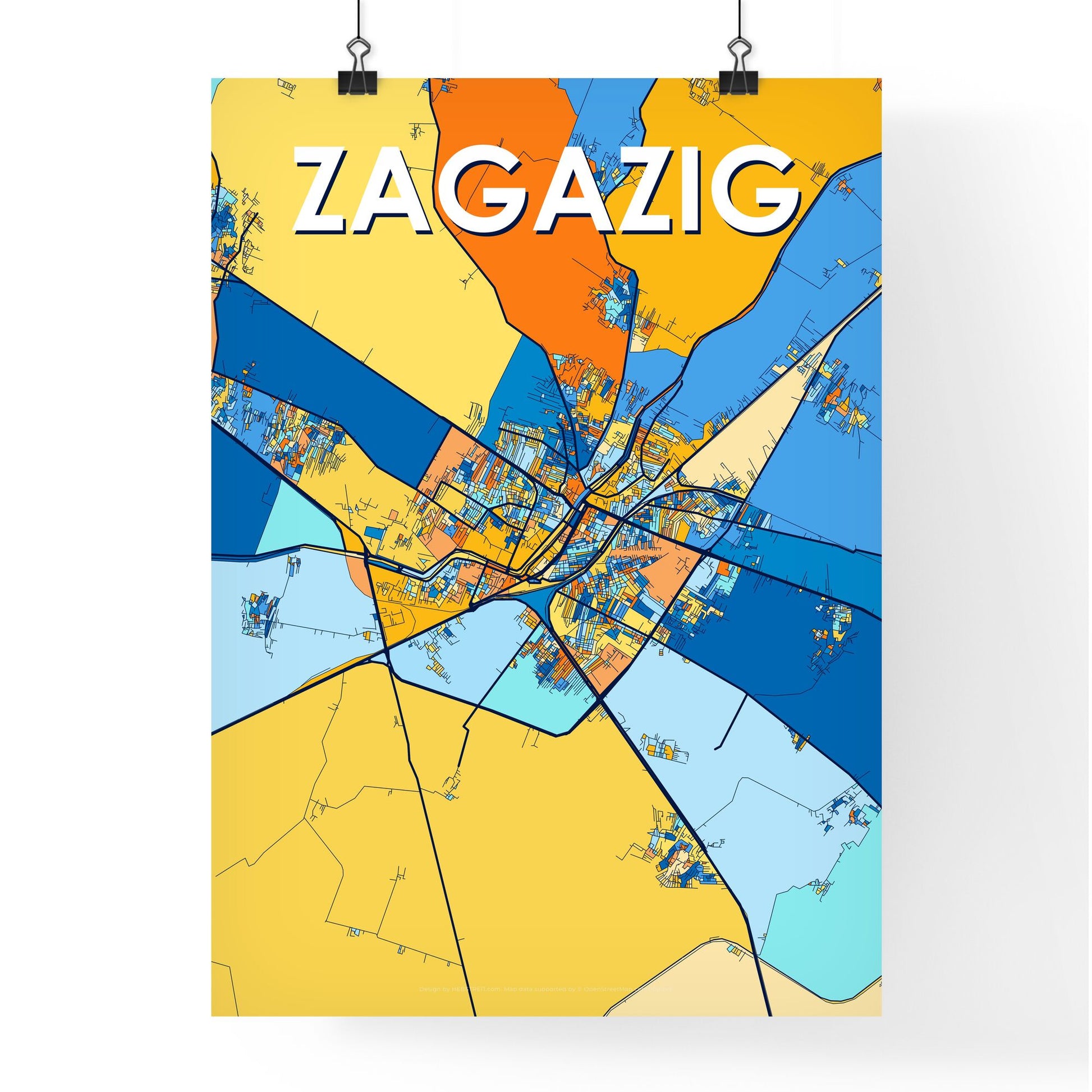 ZAGAZIG EGYPT Vibrant Colorful Art Map Poster Blue Orange