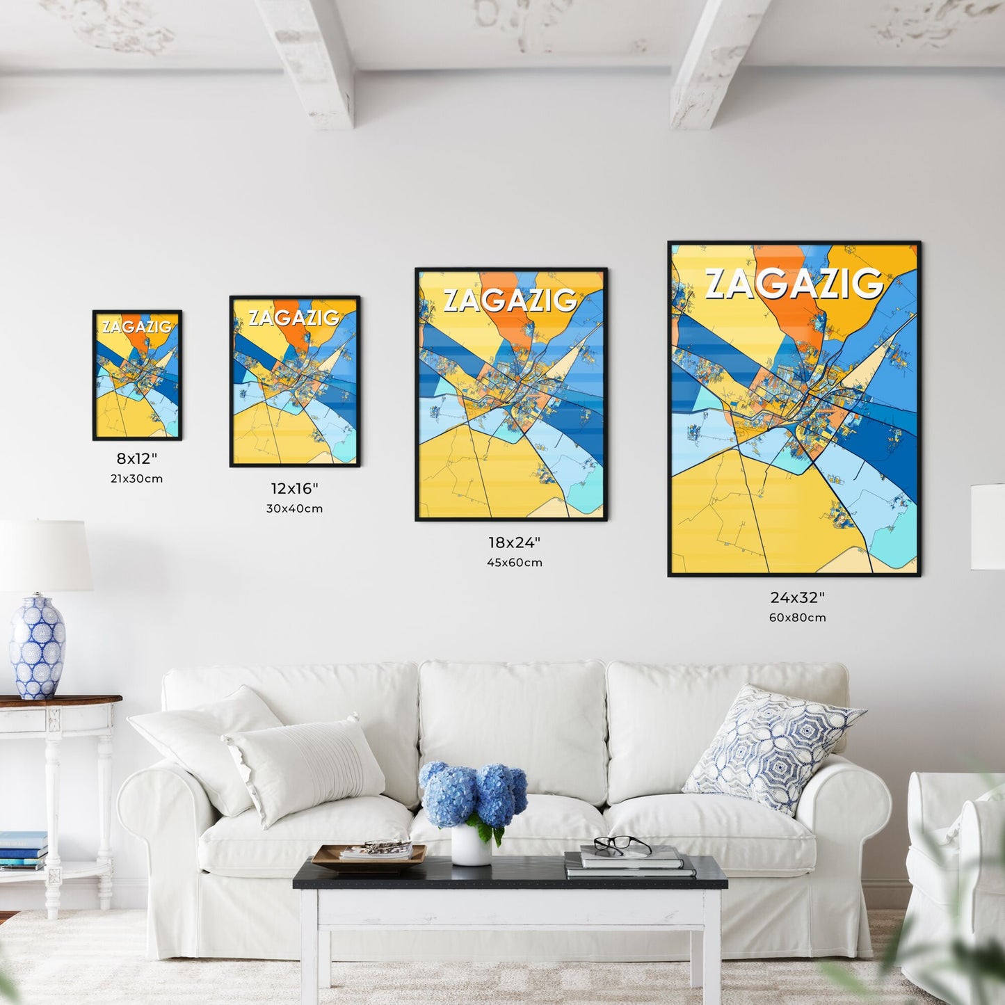 ZAGAZIG EGYPT Vibrant Colorful Art Map Poster Blue Orange