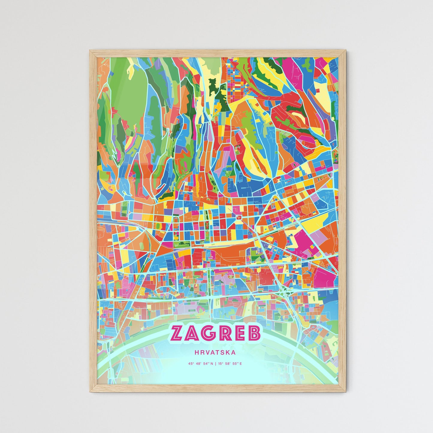 Colorful Zagreb Croatia Fine Art Map Crazy Colors