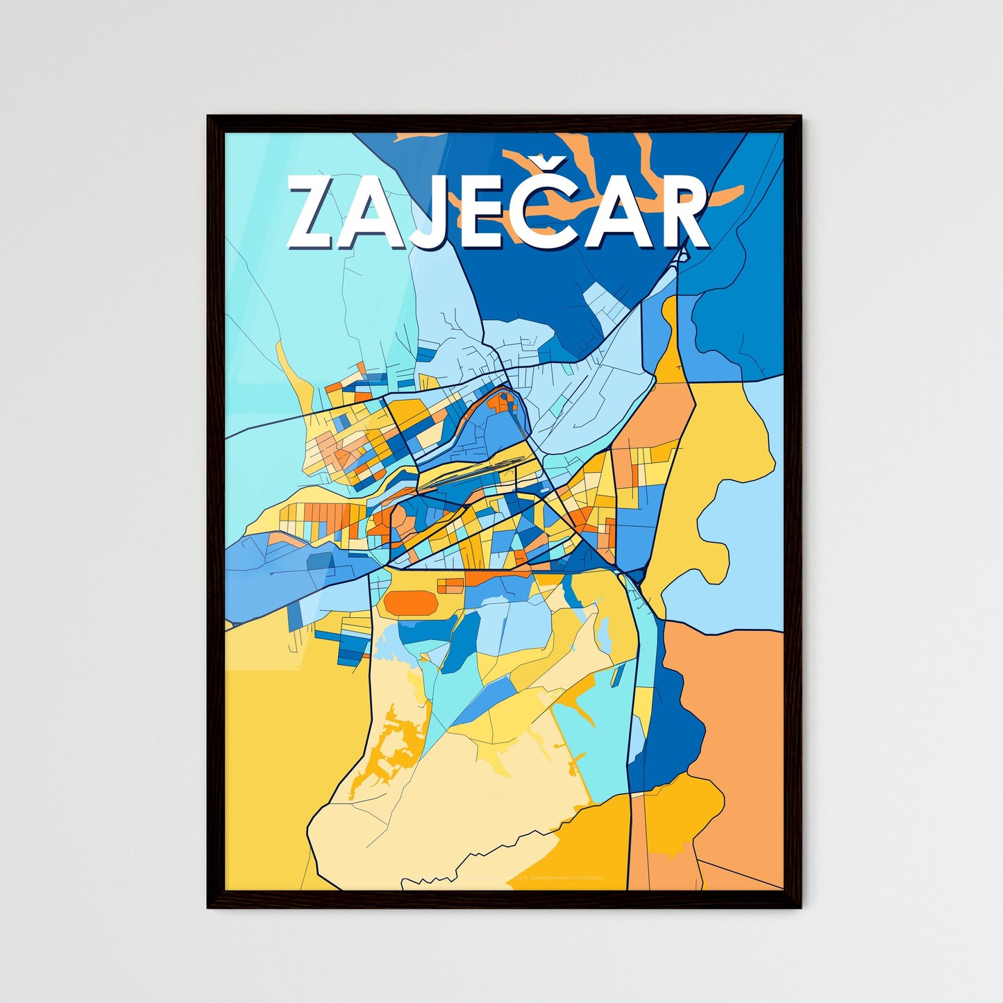 ZAJEČAR SERBIA Vibrant Colorful Art Map Poster Blue Orange