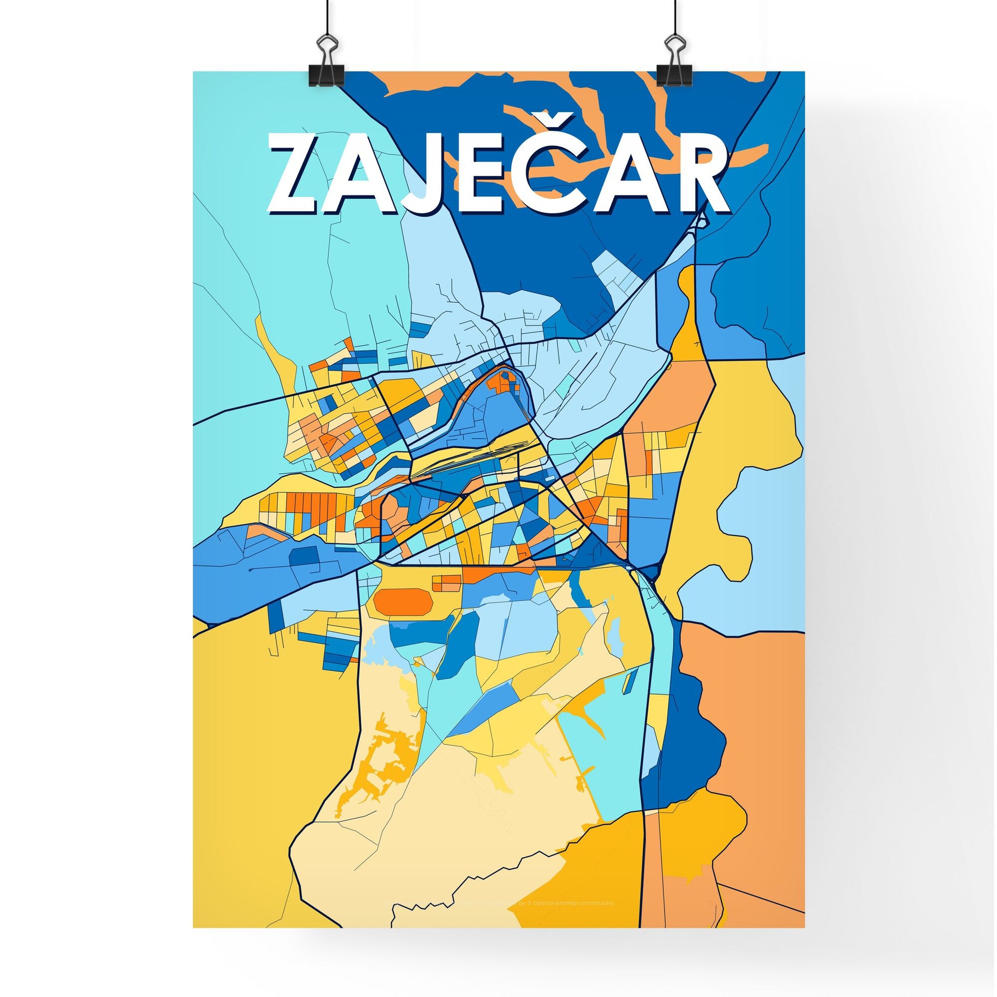 ZAJEČAR SERBIA Vibrant Colorful Art Map Poster Blue Orange