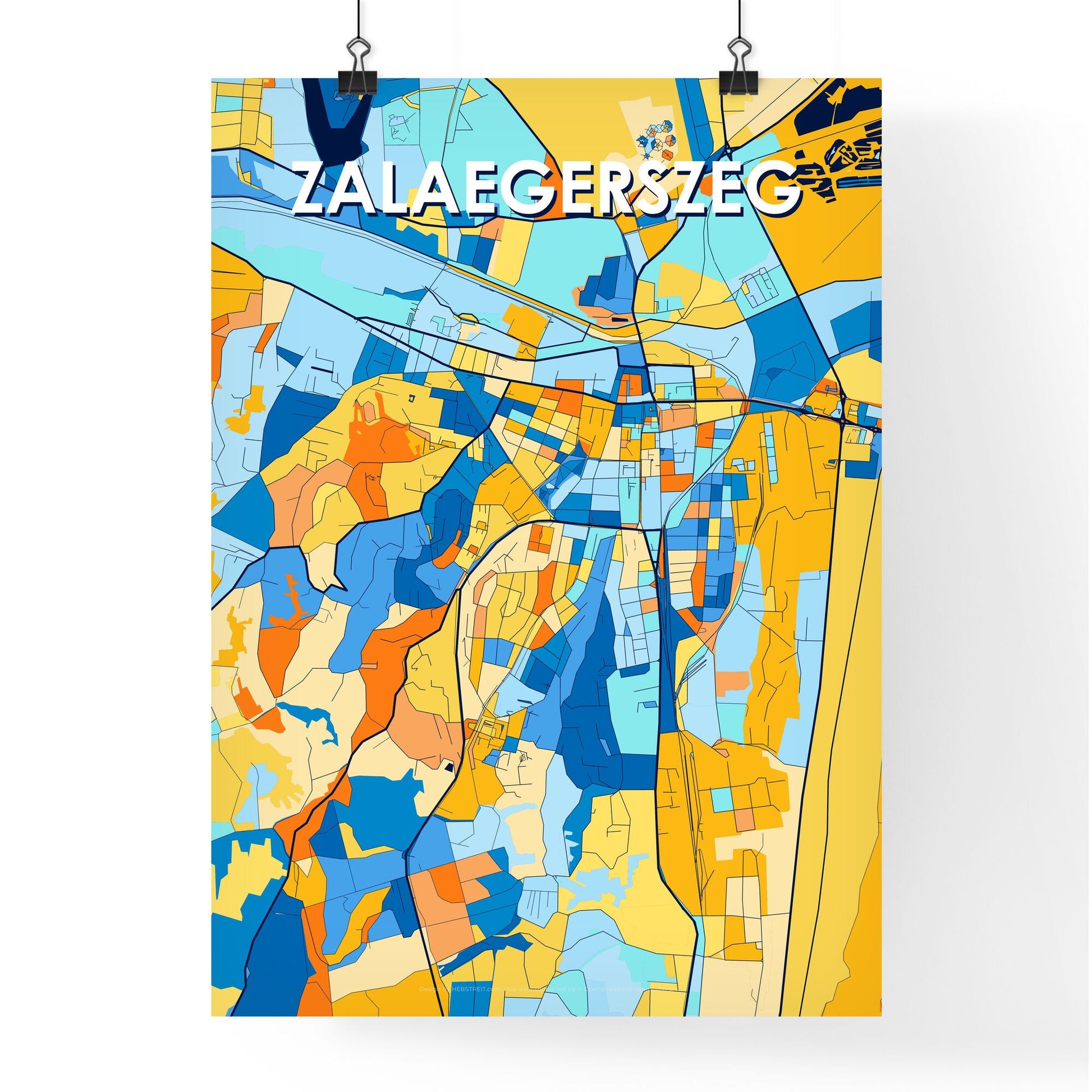 ZALAEGERSZEG HUNGARY Vibrant Colorful Art Map Poster Blue Orange