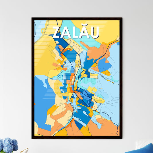 ZALĂU ROMANIA Vibrant Colorful Art Map Poster Blue Orange