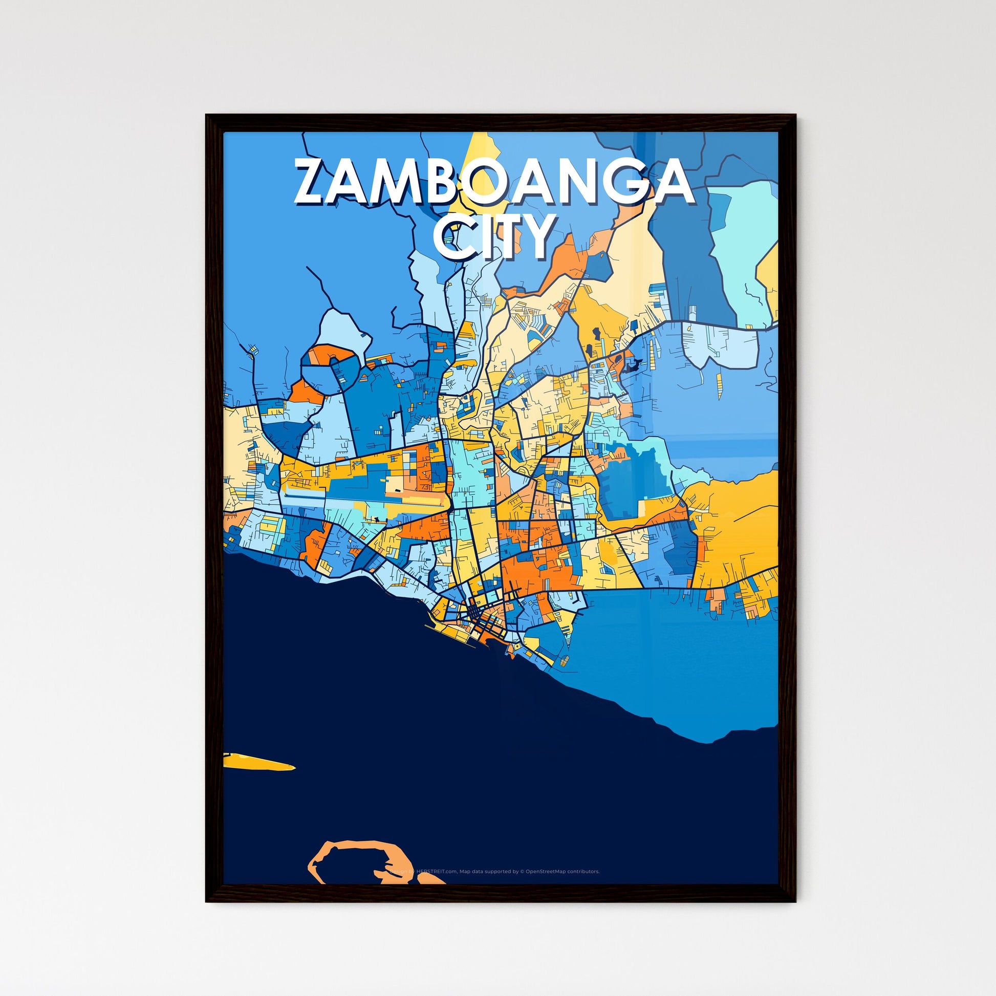 ZAMBOANGA CITY PHILIPPINES Vibrant Colorful Art Map Poster Blue Orange