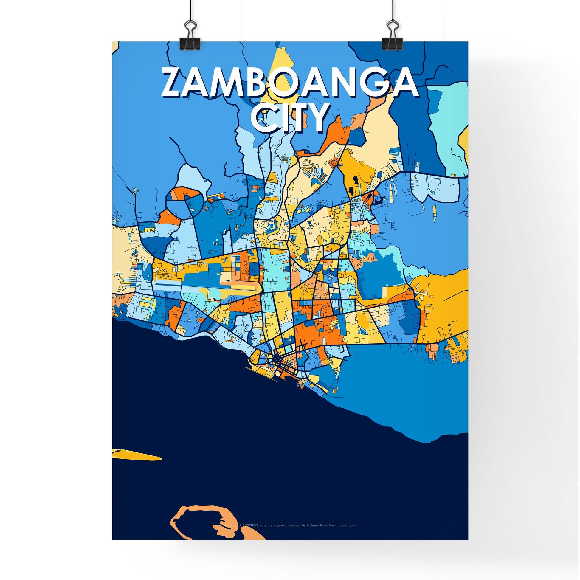 ZAMBOANGA CITY PHILIPPINES Vibrant Colorful Art Map Poster Blue Orange