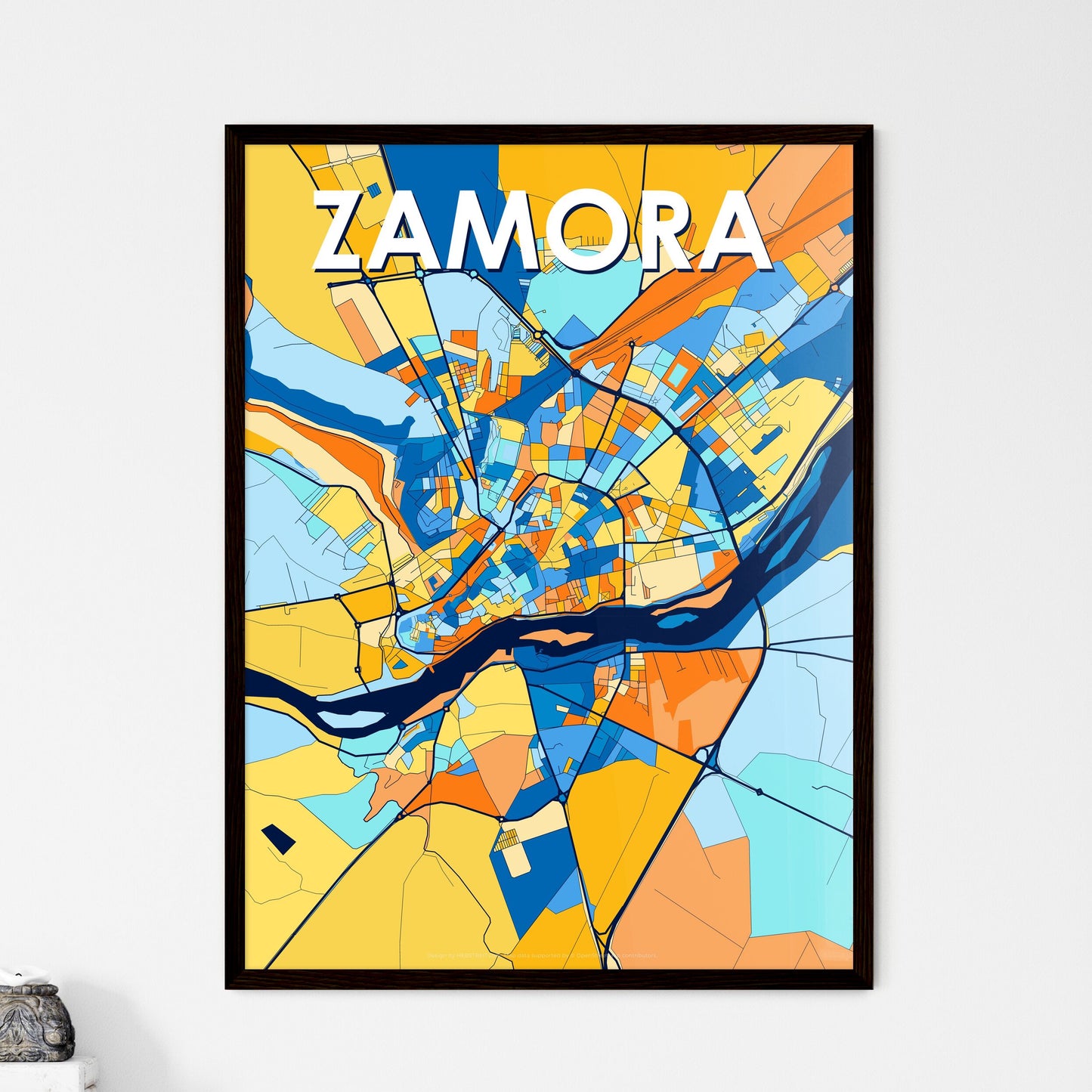 ZAMORA SPAIN Vibrant Colorful Art Map Poster Blue Orange