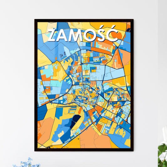 ZAMOŚĆ POLAND Vibrant Colorful Art Map Poster Blue Orange