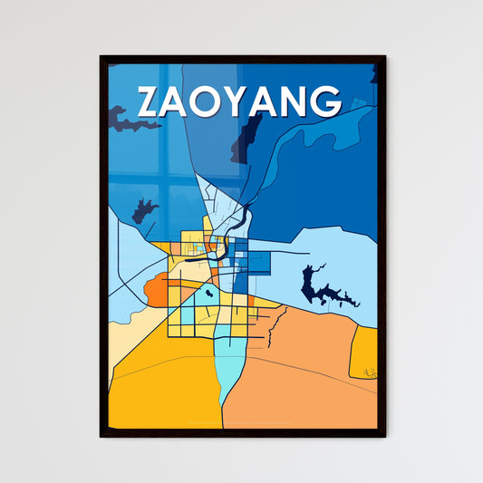 ZAOYANG CHINA Vibrant Colorful Art Map Poster Blue Orange