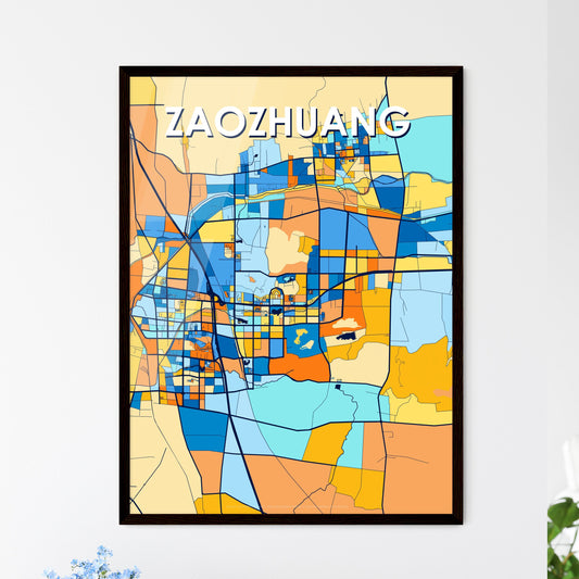 ZAOZHUANG CHINA Vibrant Colorful Art Map Poster Blue Orange