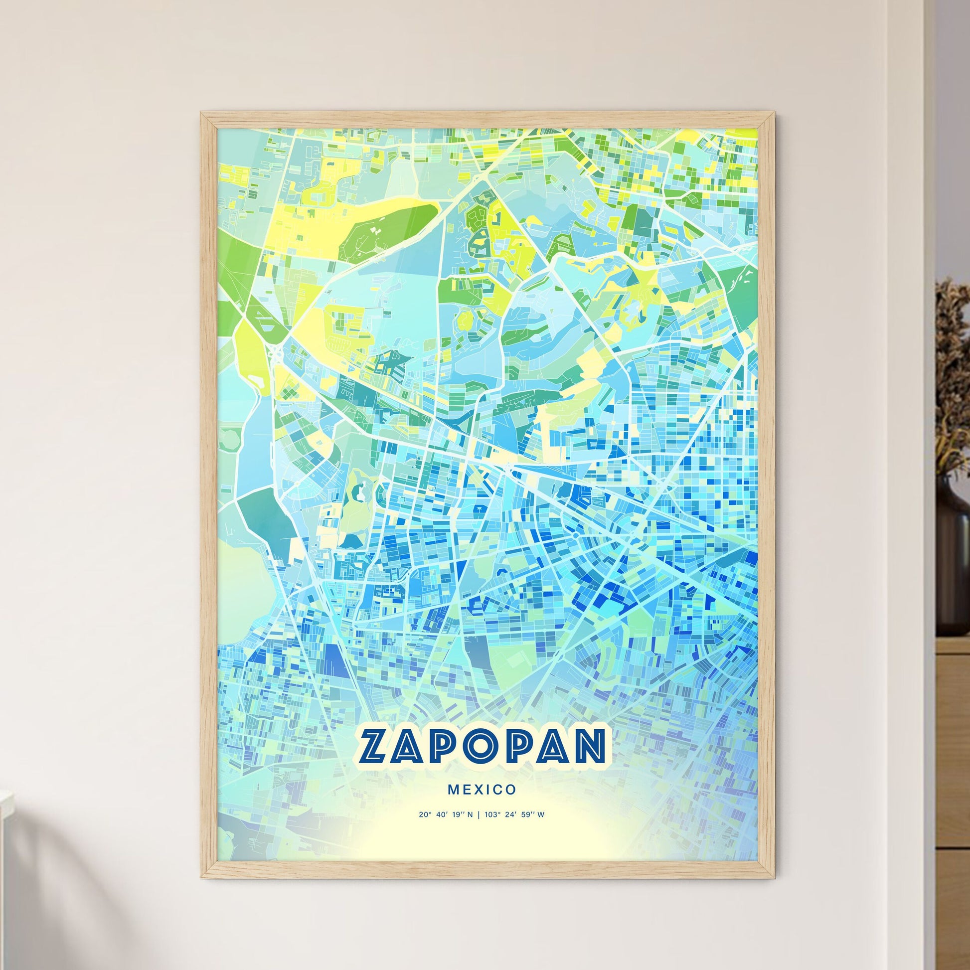 Colorful Zapopan Mexico Fine Art Map Cool Blue