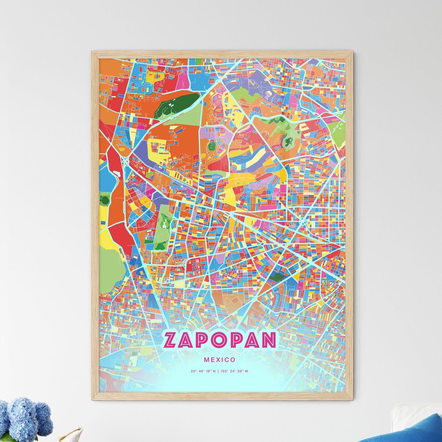 Colorful Zapopan Mexico Fine Art Map Crazy Colors