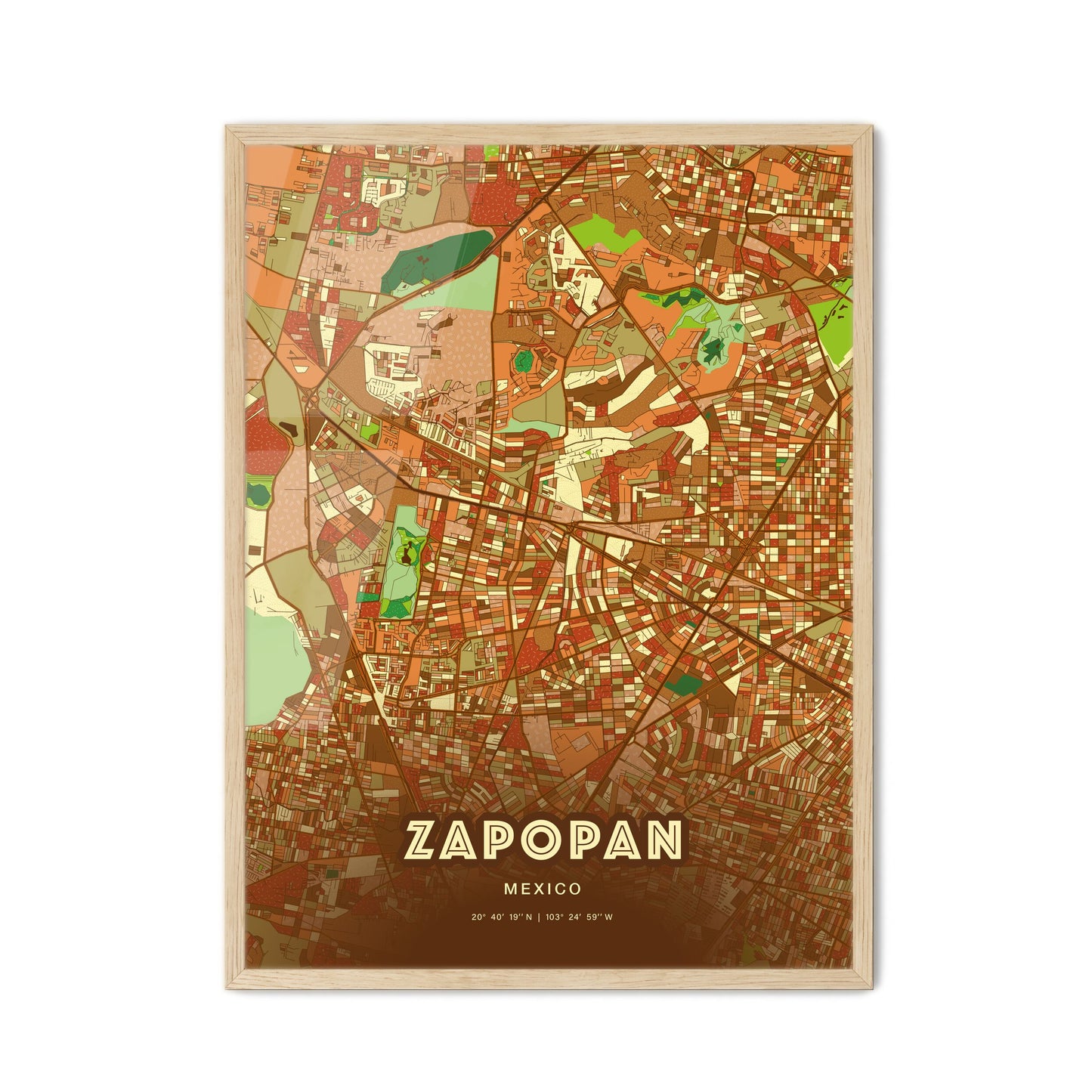 Colorful Zapopan Mexico Fine Art Map Farmhouse