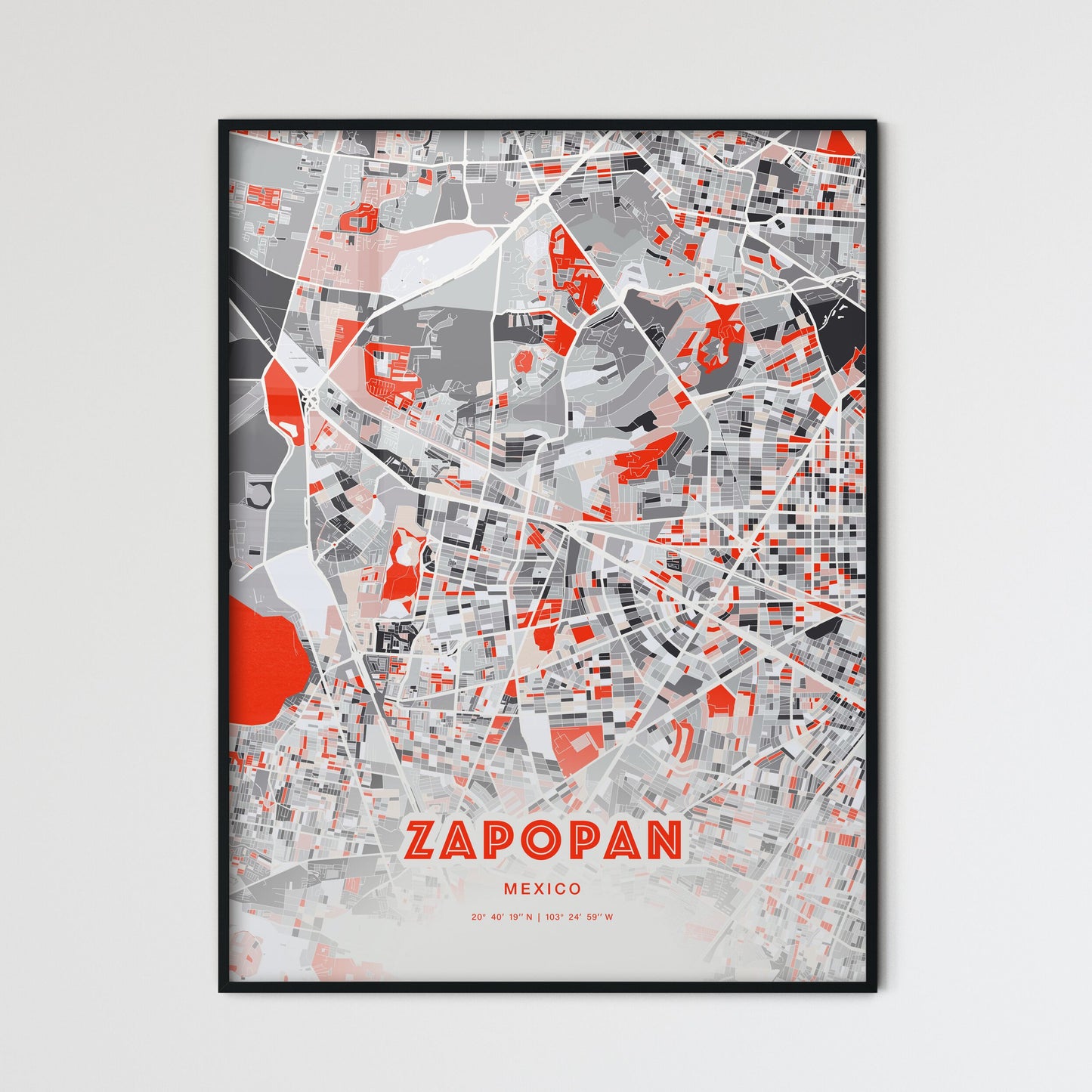 Colorful Zapopan Mexico Fine Art Map Modern Expressive