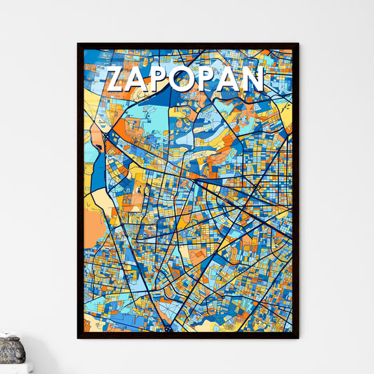 ZAPOPAN MEXICO Vibrant Colorful Art Map Poster Blue Orange